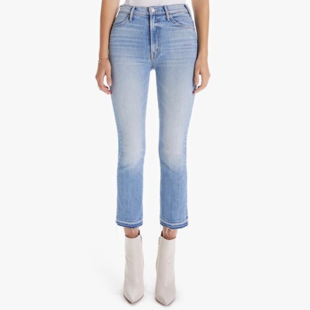 Mother Superior The Hustler Ankle Undone Hem High Rise Flare Jeans in On My Feet